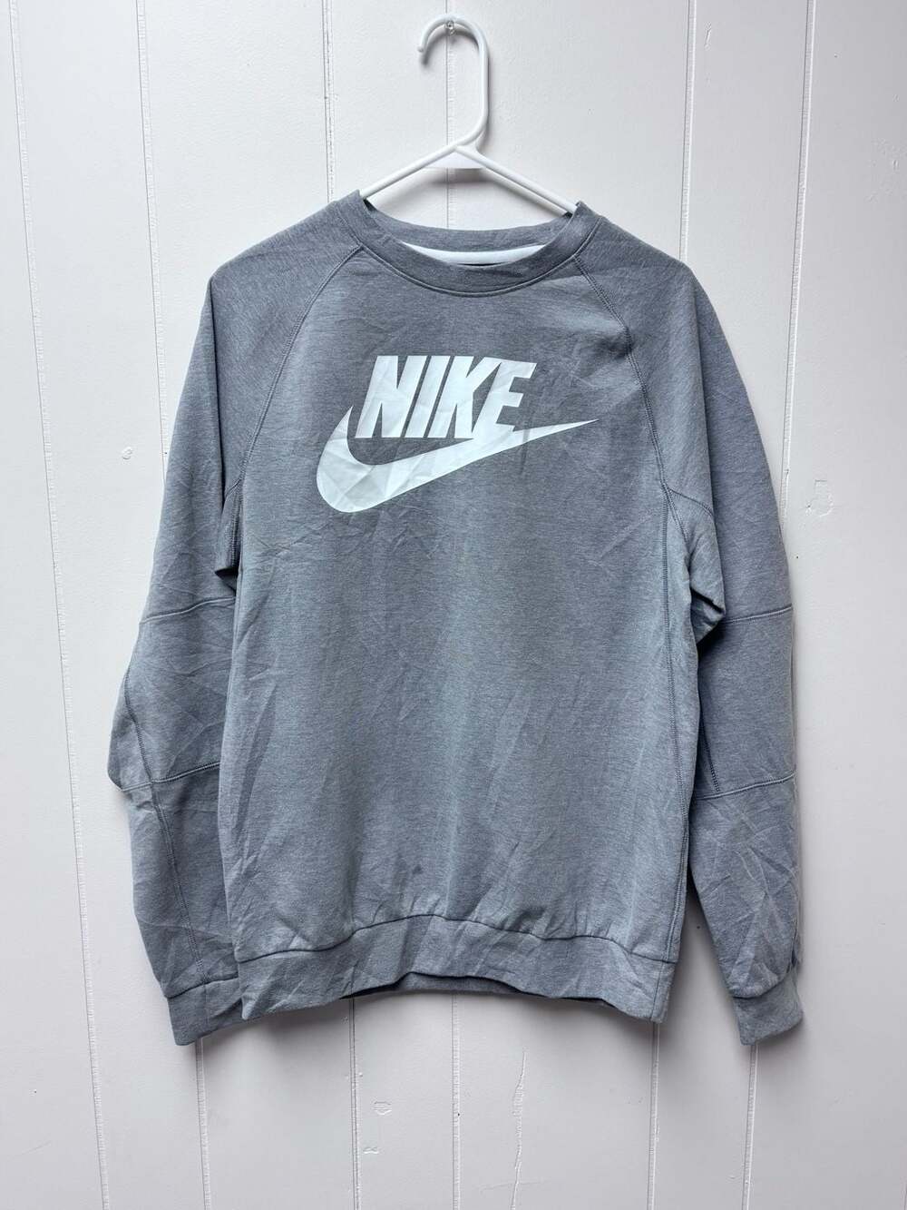 Nike Gray Big Logo Crewneck Sweatshirt Pullover Size Small